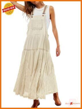 Lace Embroidered Maxi Dress Adjustable Straps Tiered Swing Long Dress with